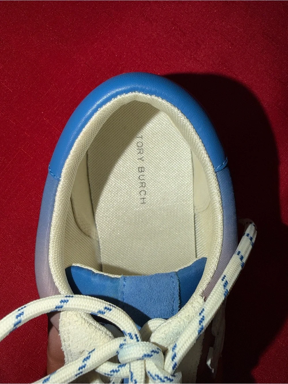 Tory Burch Orange, White & Blue Suede Lace-Up Sneakers